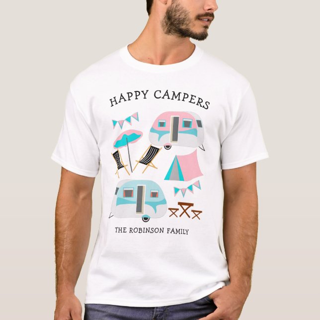 Camiseta Campos Felizes Nome da Família Retro Caravan Campi (Frente)