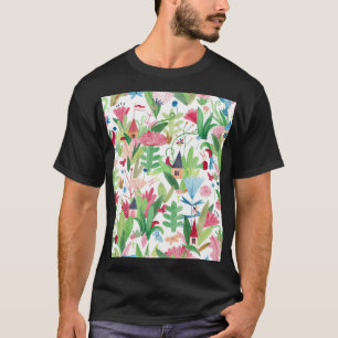 Camiseta Campos Florais: Padrão de Casas de Aquarela