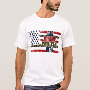 Camiseta Camuflagem Bandeira Dia dos Pais, Pai, Protetor Ma