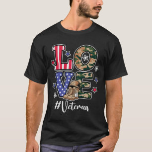 Camiseta Camuflagem de Bandeira Patriótica Veterano de AMOR