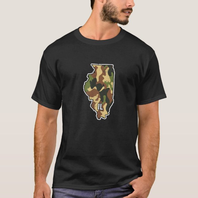 Camiseta Camuflagem De Illinois Caça E Pesca Ao Exterior D (Frente)