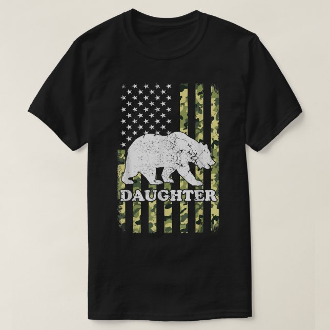 Camiseta Camuflagem do Urso Filha Camping Hiking Camouflage (Frente do Design)
