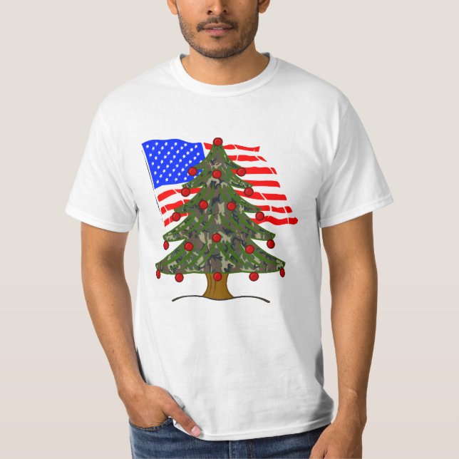 Camiseta Camuflagem Natal EUA Bandeira (Frente)