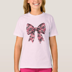 Camiseta Camuflagem Rosa para Meninas Laço Coquette Camo An