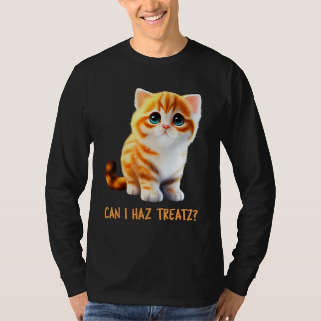 Camiseta Can I Haz Treatz Cute Cat Baby Talk Kitten Beautif (Frente)