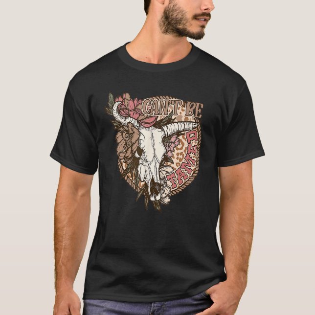 Camiseta Can t Be Tamed Floral Boho Bull Skull Western Coun (Frente)