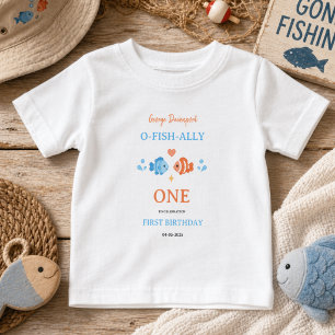 Camiseta Cana de Pesca Antiga O-Fish-Ally Um 1º Aniversário