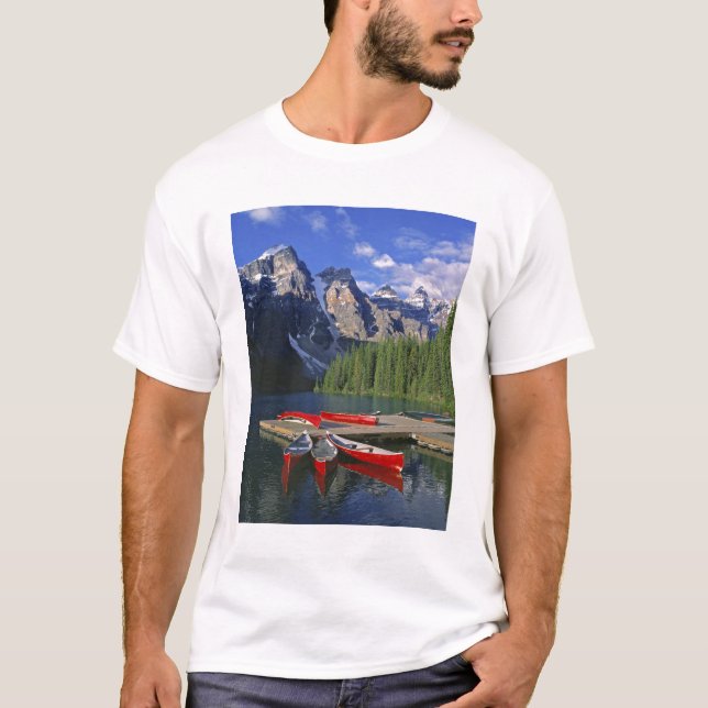 Camiseta Canadá, Alberta, Lago Moraine. Canoas vermelhas ag (Frente)