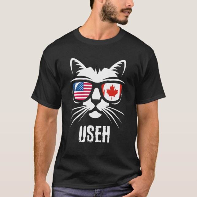 Camiseta Canada American Flag Cat Uh Eh (Frente)