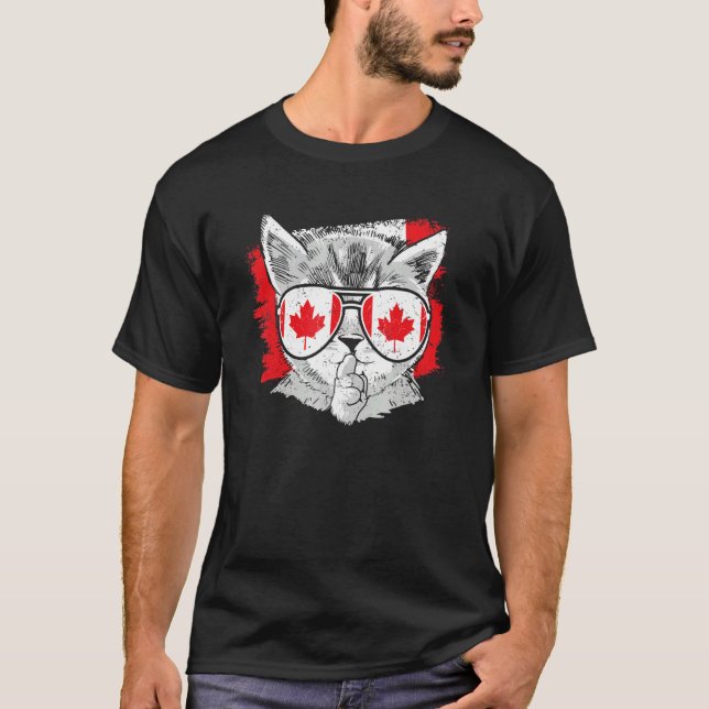 Camiseta Canadá Bandeira Cat. Óculos Canadianos Raízes Imag (Frente)