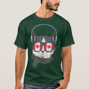 Camiseta Canadá Bandeira Gato Canadiano Óculos de Sol Engra