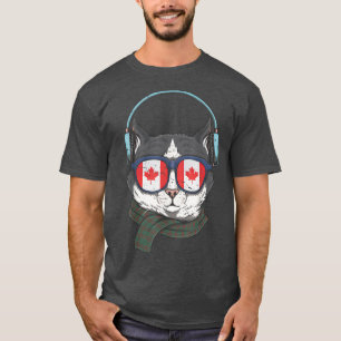 Camiseta Canadá Bandeira Gato Canadiano Óculos de Sol Engra