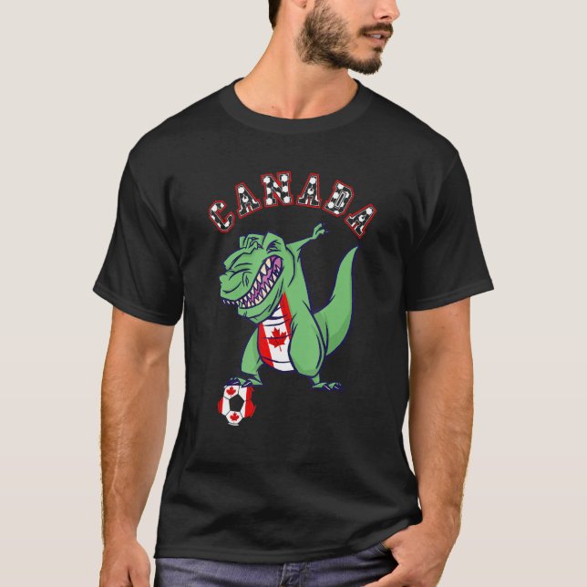 Camiseta Canadá Dabbing Rex Dino Maple Leaf Canadian Soccer (Frente)