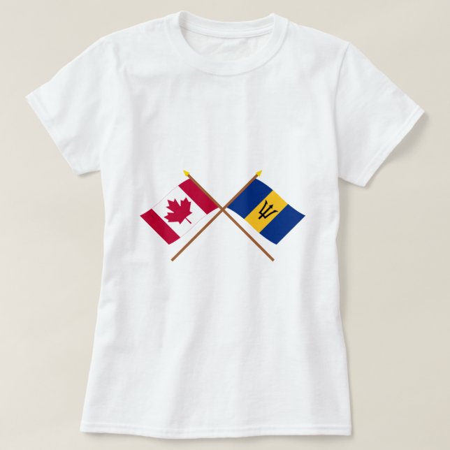 Camiseta Canadá e bandeiras cruzadas Barbados (Frente do Design)