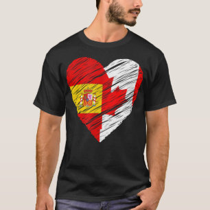 Camiseta Canadá Espanha Coração Espanha Bandeira Canadense 