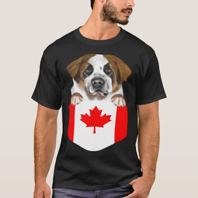 Camiseta Canada Flag St Bernard Dog In Pocket (Frente)