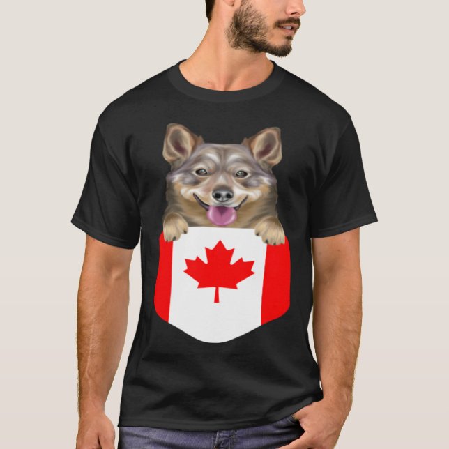 Camiseta Canada Flag Swedish Vallhund Dog In Pocket (Frente)