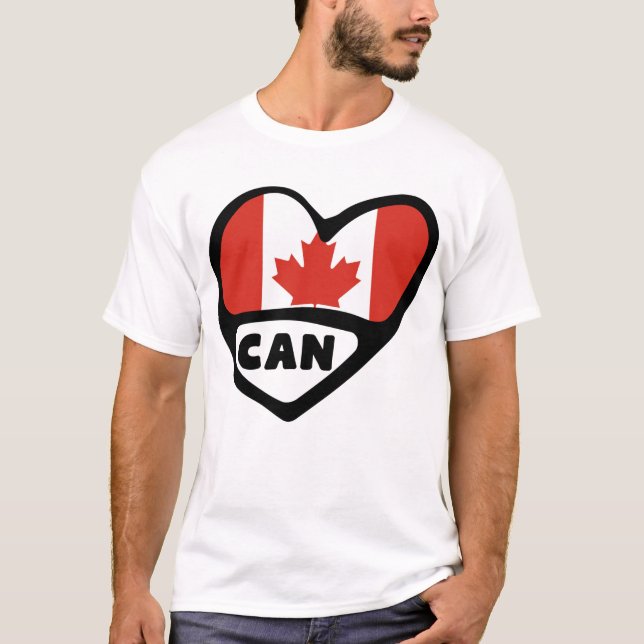 Camiseta Canadá Indicador de Código do País Coração, CAN (Frente)