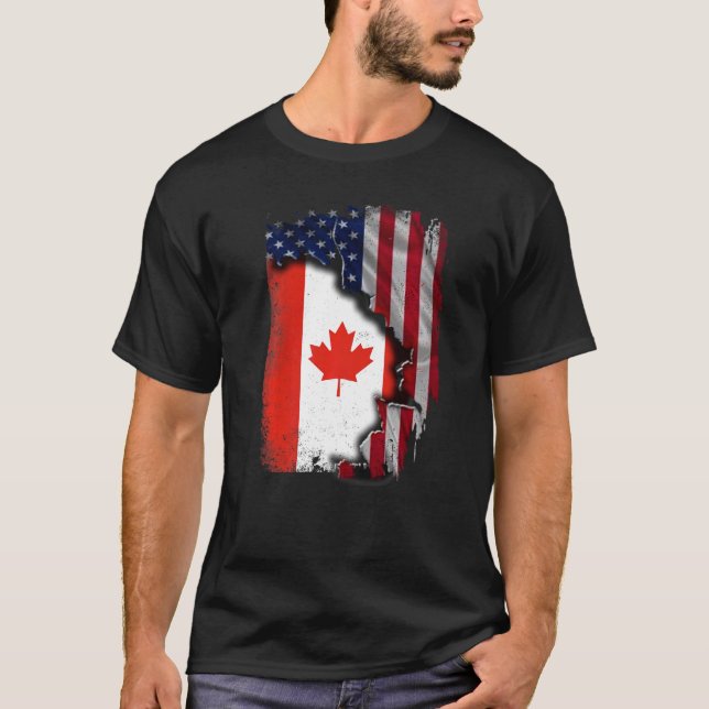 Camiseta Canadá ROOTS Half American Flag Patrioitc Canadá (Frente)