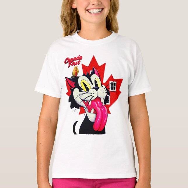 CAMISETA CANADÁPRIMEIRO COM GATO & PASSARINHO (Frente)