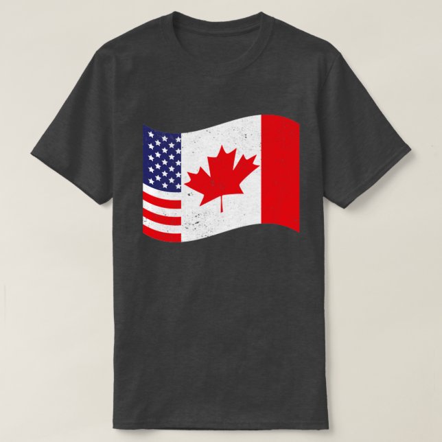 Camiseta Canadense American Flag US Maple Leaf Canada (Frente do Design)