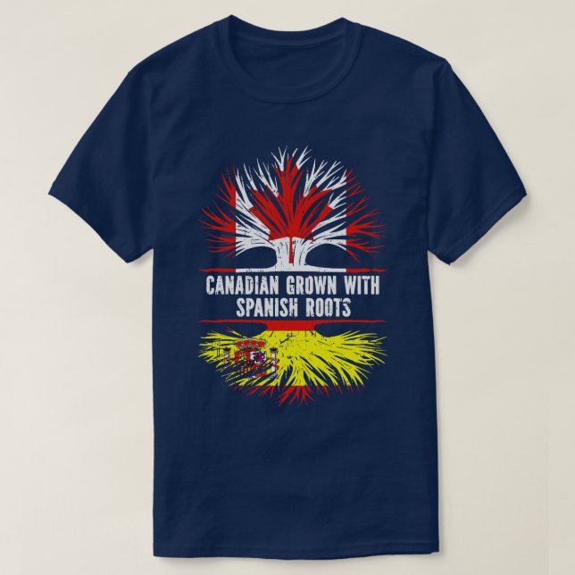 Camiseta Canadense Cresceu com Raízes Espanholas Canadá (Frente do Design)