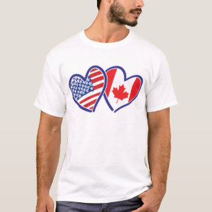 Camiseta Canadense e corações da bandeira de América
