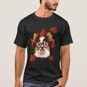 Camiseta Canadense Papillon Dog Maple Leaf Patriotic Canada