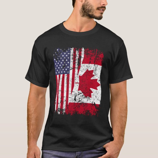 Camiseta Canadense Roots Half American Flag Canadá (Frente)