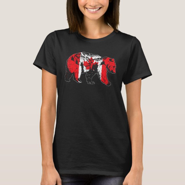 Camiseta Canadian Bear & Maple Leaf Canada Flag Patriotic M (Frente)