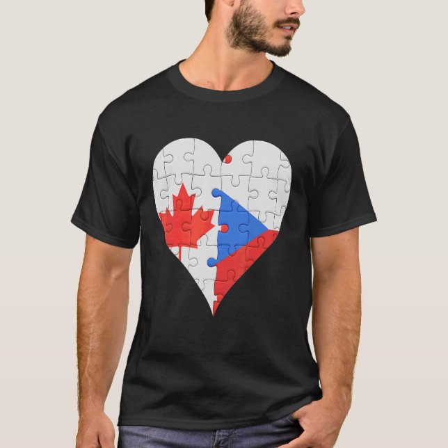 Camiseta Canadian Czech Flag Heart (Frente)