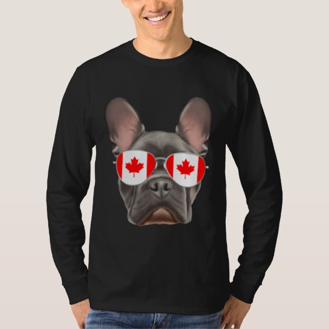 Camiseta Canadian Flag French Bulldog Dog Canada Pocket (Frente)