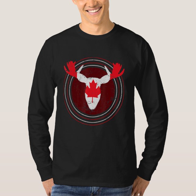 Camiseta Canadian Flag Maple Leaf Moose Animal Canadá (Frente)
