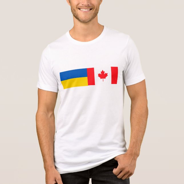 Camiseta Canadian I stand with Ukraine. CAN & UKR flags. (Frente)