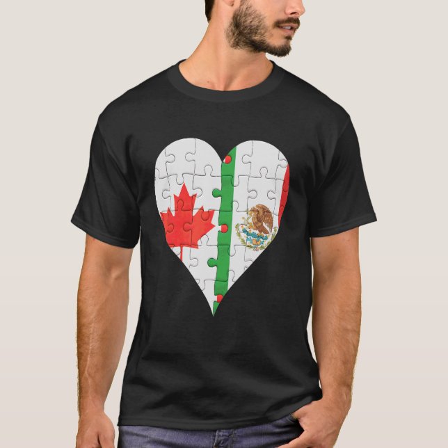 Camiseta Canadian mexicano Flag Heart (Frente)