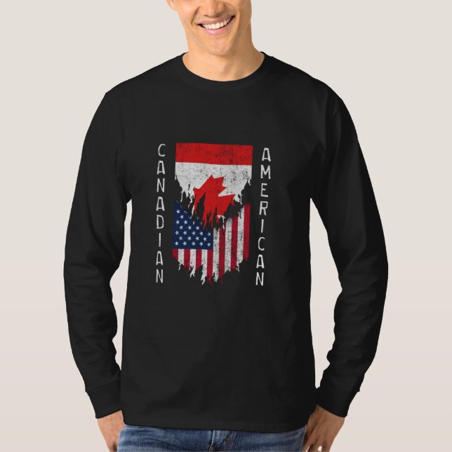 Camiseta Canadiano - American Flags Ripped Torn Canada (Frente)
