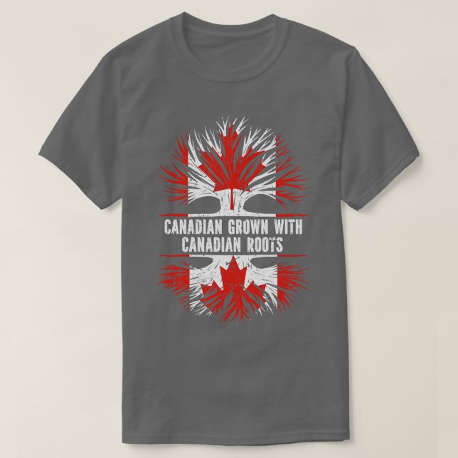 Camiseta Canadiano crescido com canadense Roots Canada Flag (Frente do Design)
