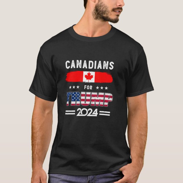 Camiseta Canadianos para Trump 2024 Bandeira do Canadá Sup  (Frente)