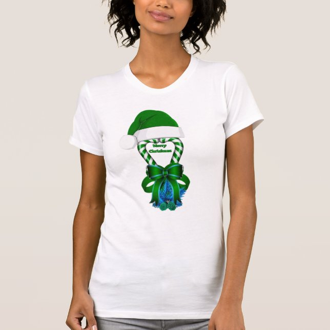 Camiseta Canas de doces de Natal verdes com hortas de horta (Frente)