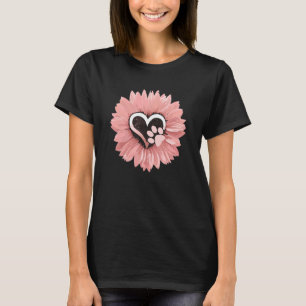 Camiseta Canas De Girassol E Cão Imprimem Pés E Flores Rosa