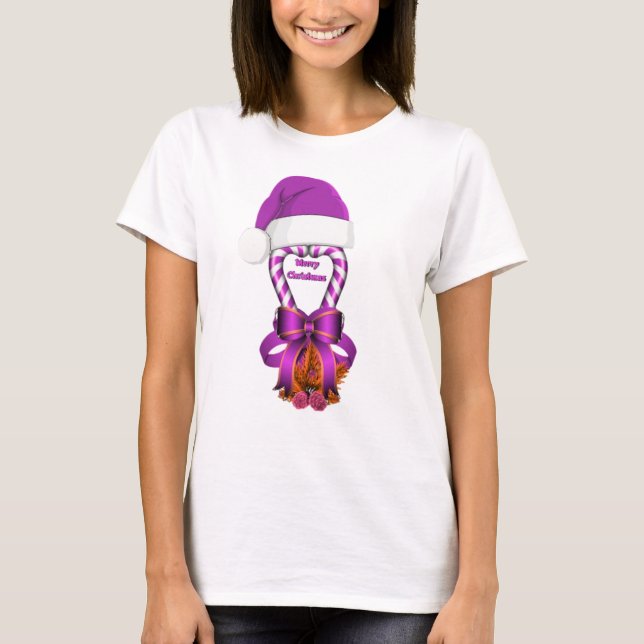Camiseta Canas de Natal de hortelã-pimenta-roxa (Frente)