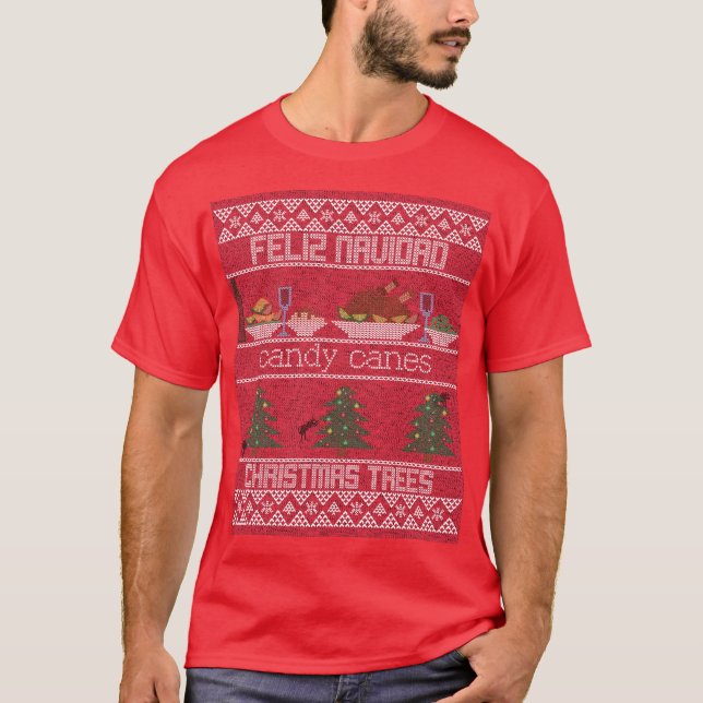 Camiseta Canas doces Feliznavidad e árvores de natal (Frente)
