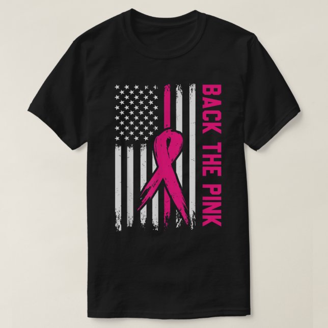 Camiseta Cancer A Da Fita De Bandeira Americana Rosa (Frente do Design)