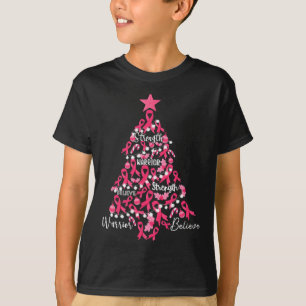 Camiseta Cancer Árvore de Natal Rosa Fita Luta Contra a Con