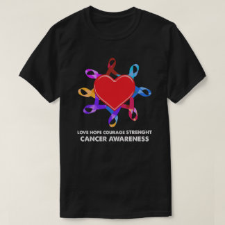 Camiseta Cancer Awareness Heart Ribbon | Love Hope Courage
