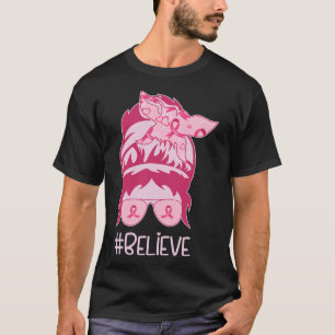Camiseta Cancer da Mama Acredite no Design de fita cor-de-r