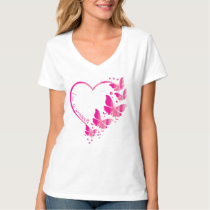 Camiseta Cancer da mama Sensibilização Borboleta Rosa Cor
