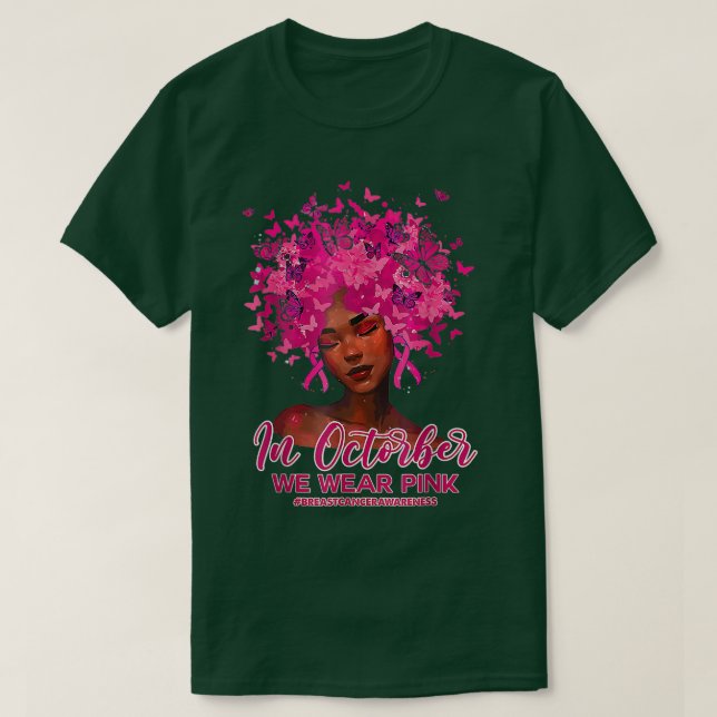 Camiseta Cancer Da Rainha Negra Em Outubro Vestimos Rosa (Frente do Design)