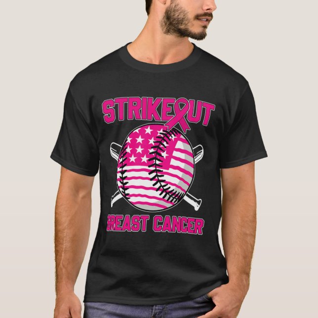 Camiseta Cancer de baseball T-S com greve de bandeira ameri (Frente)