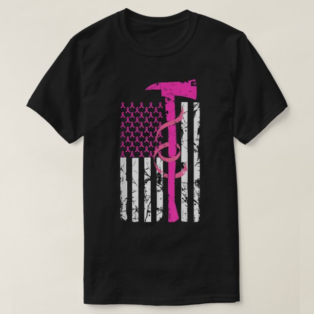 Camiseta Cancer de bombeiro Sensibilização EUA Sinalizador  (Frente do Design)
